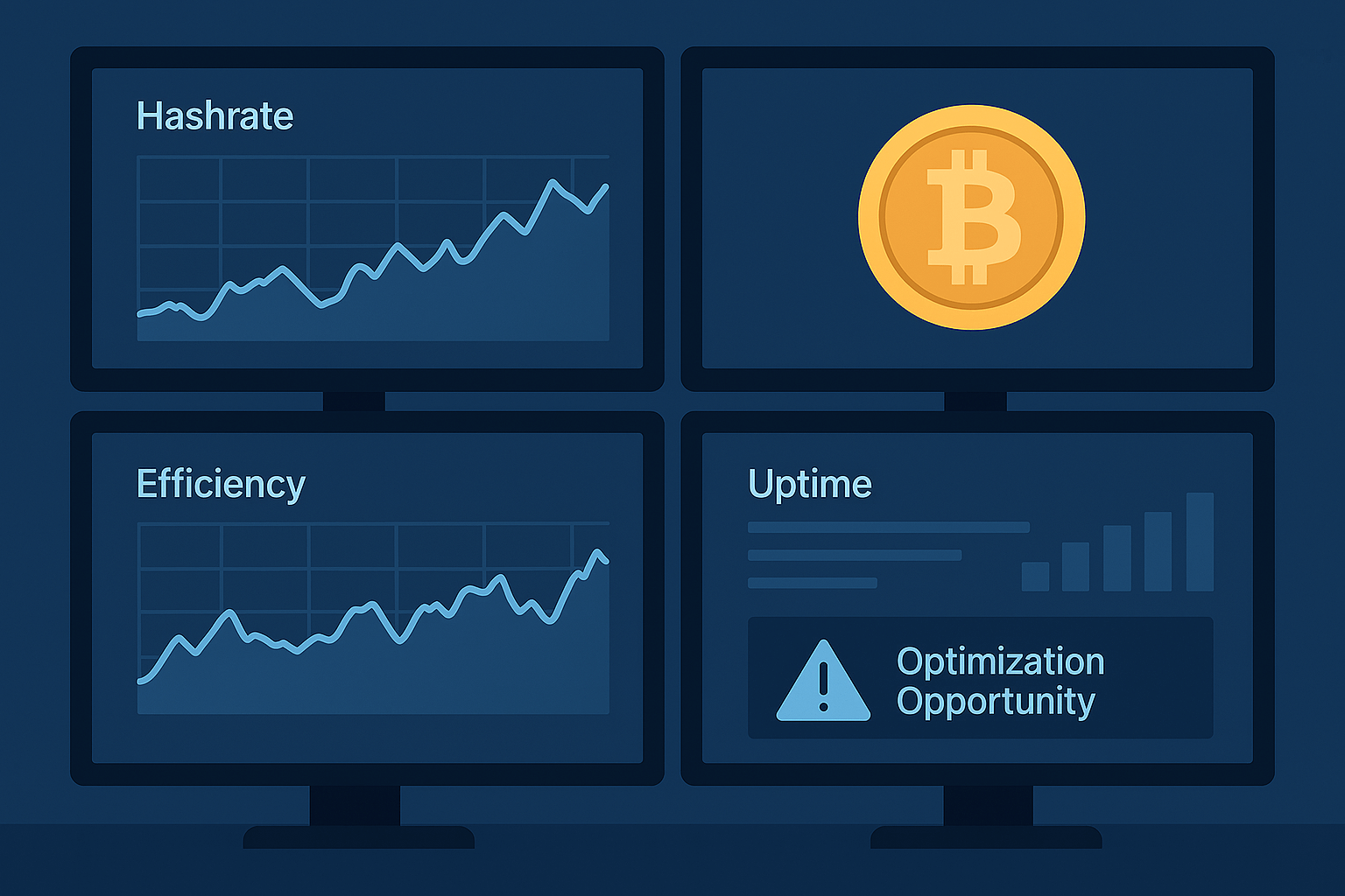 Mining Analytics Dashboard showing hashrate, efficiency, and uptime metrics