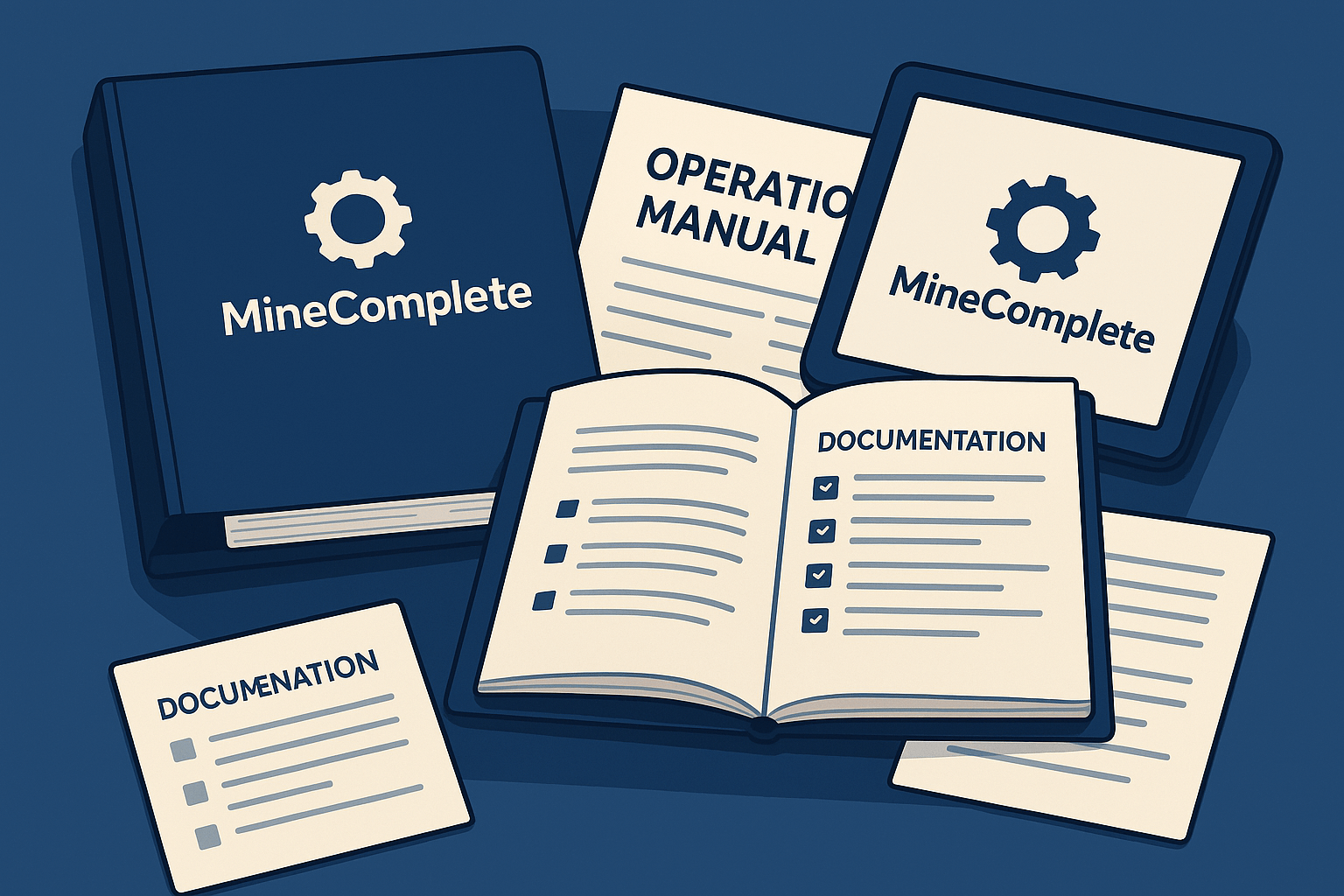 MineComplete documentation collection showing operations manuals, checklists, and procedural documentation